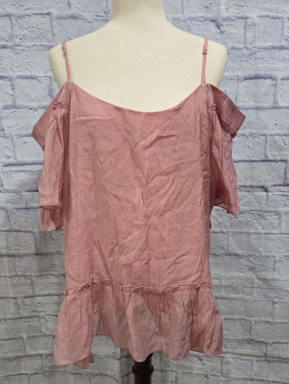 Haute Curve Women's Pink Cold-Shoulder Ruffle Hem Camisole